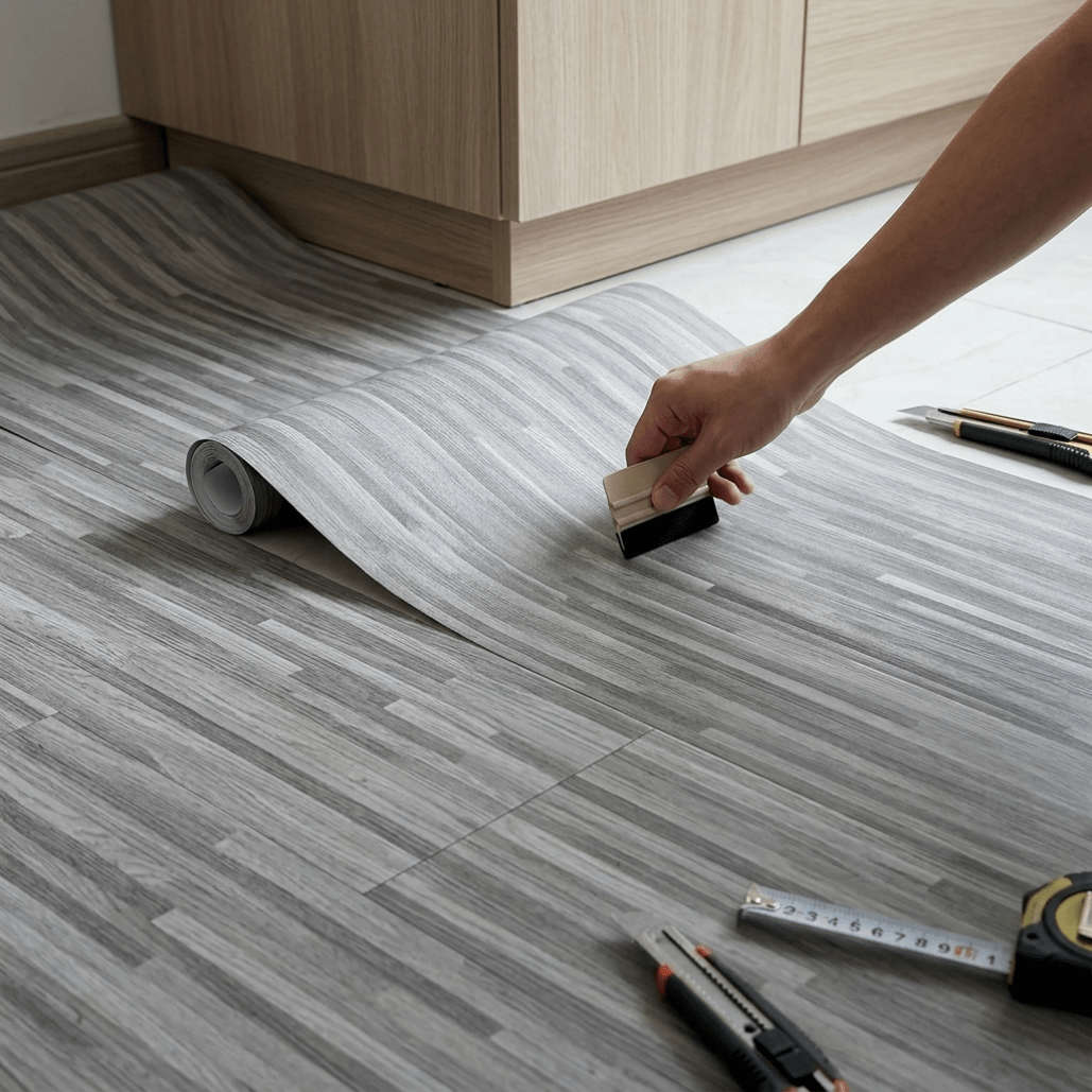 Self Adhesive Floor Stickers Parquet Light Gray 40*700