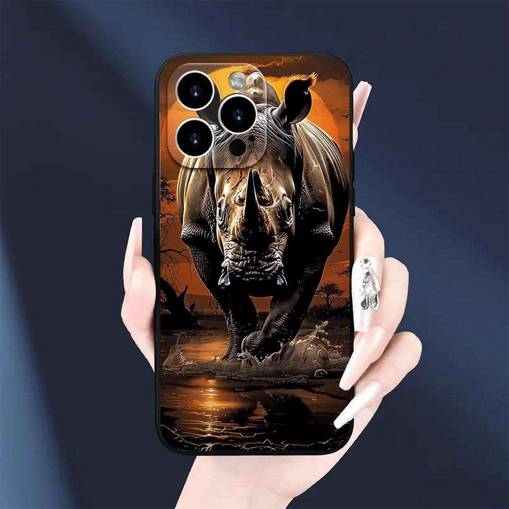1Pc Black For iPhone 14 African Animals Phone Case