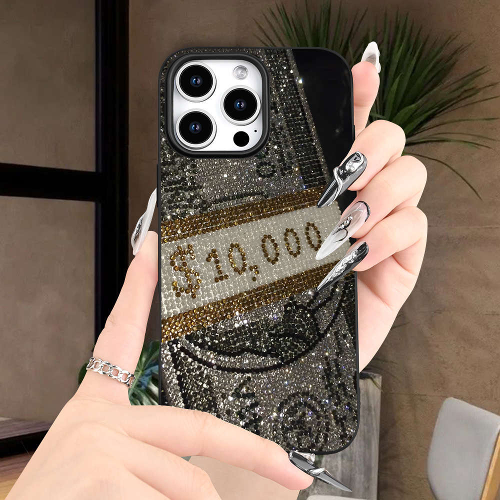 1Pc Black For iPhone 14 Plus Glitter Pattern Phone Case