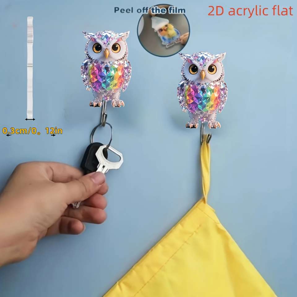 2D Flat A Rainbow Colored Owl Cartoon Pattern Auxiliary Hook