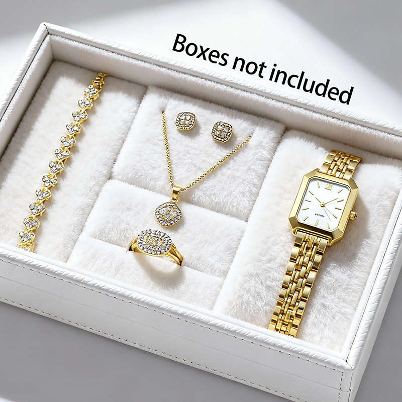 6Pcs Charming Women Quartz Watch Jewelry Rhinestone Square White