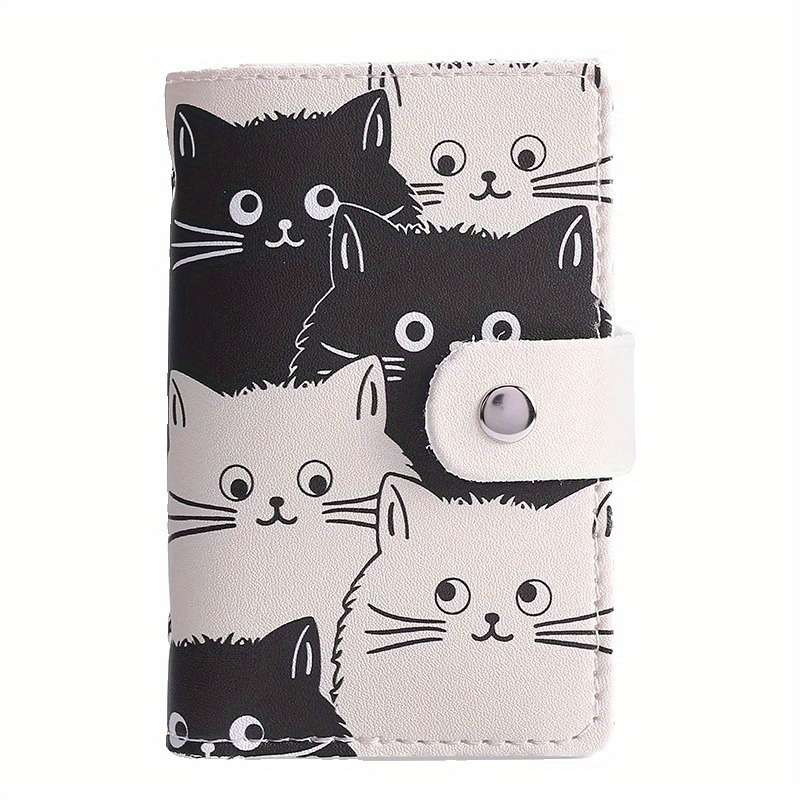 1pc Cute Black and White Cat Card Holder Ultra-Thin Faux Leather Large Capacity Anti-Degaussing