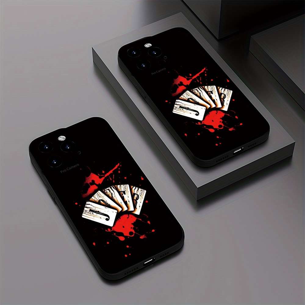 1Pc Black For iPhone 13 Card Themed Pattern Phone Case