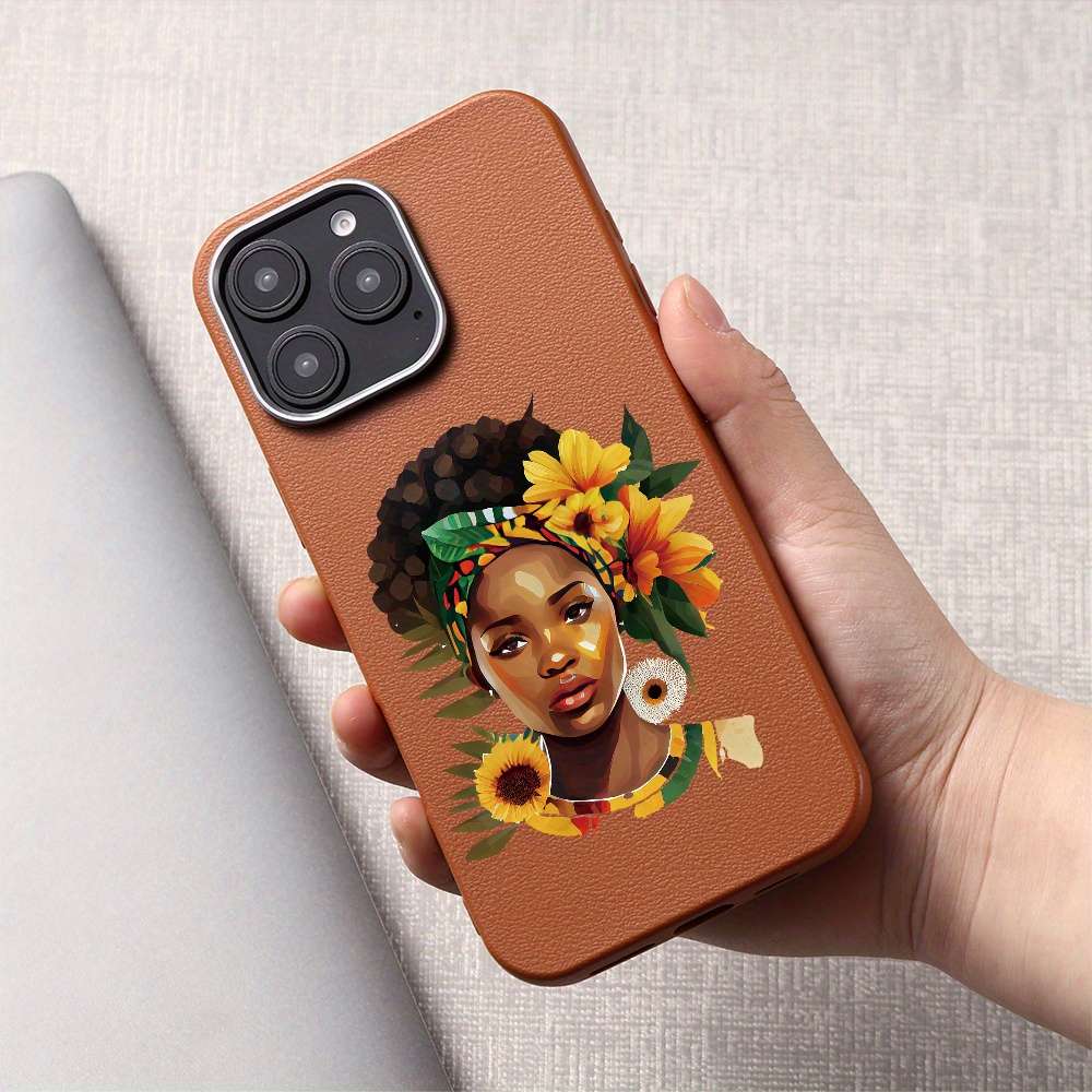 1Pc A-Brown For iPhone 16 Pro African Featuring Sunflowe Phone Case