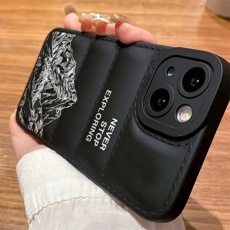 1Pc Black For iPhone 14 Fashion Puffer Design Phone Case