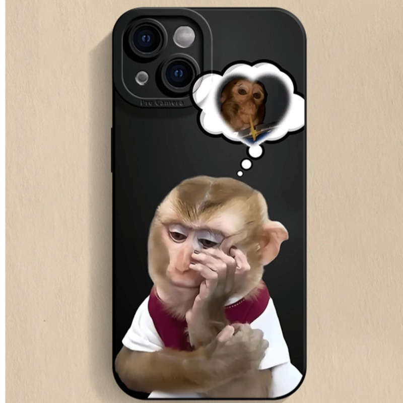 1Pc Black For iPhone 14 Funny Monkey Phone Case