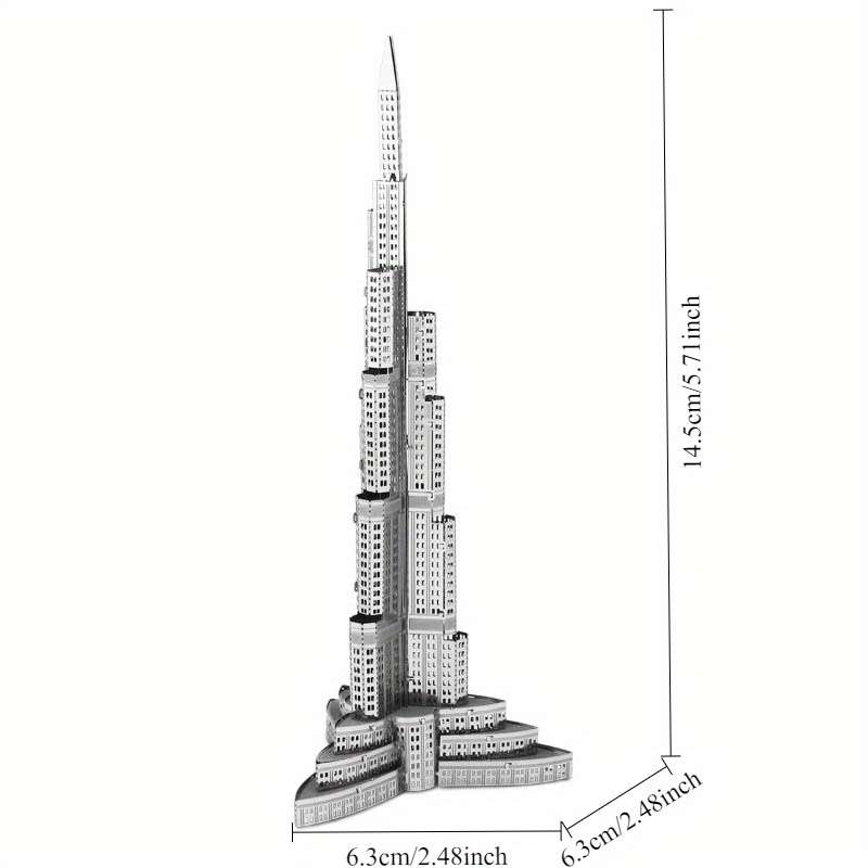 3D Building Model Puzzle Set Color Silver Burj Dubai  Without Tools