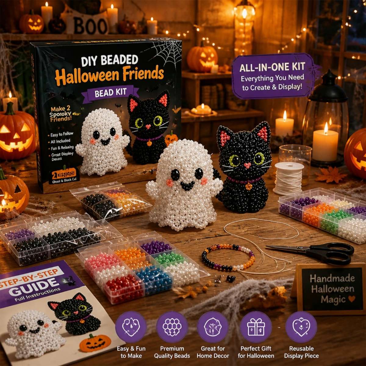 Perler Bead Set Halloween Cute Diy Beaded Set  4 Pieces