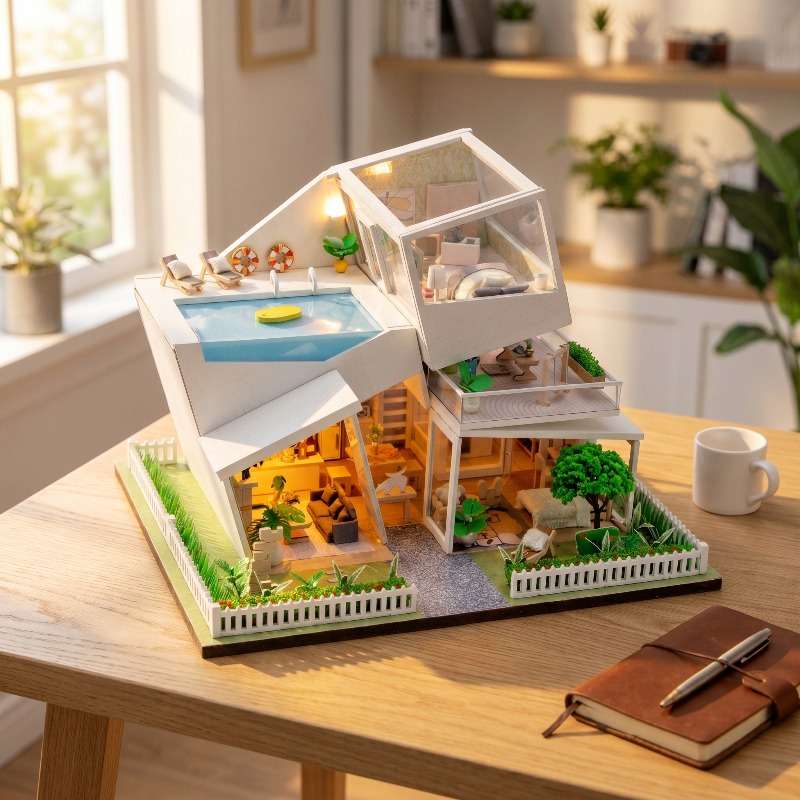 House Model Color Two Story Pool Villa