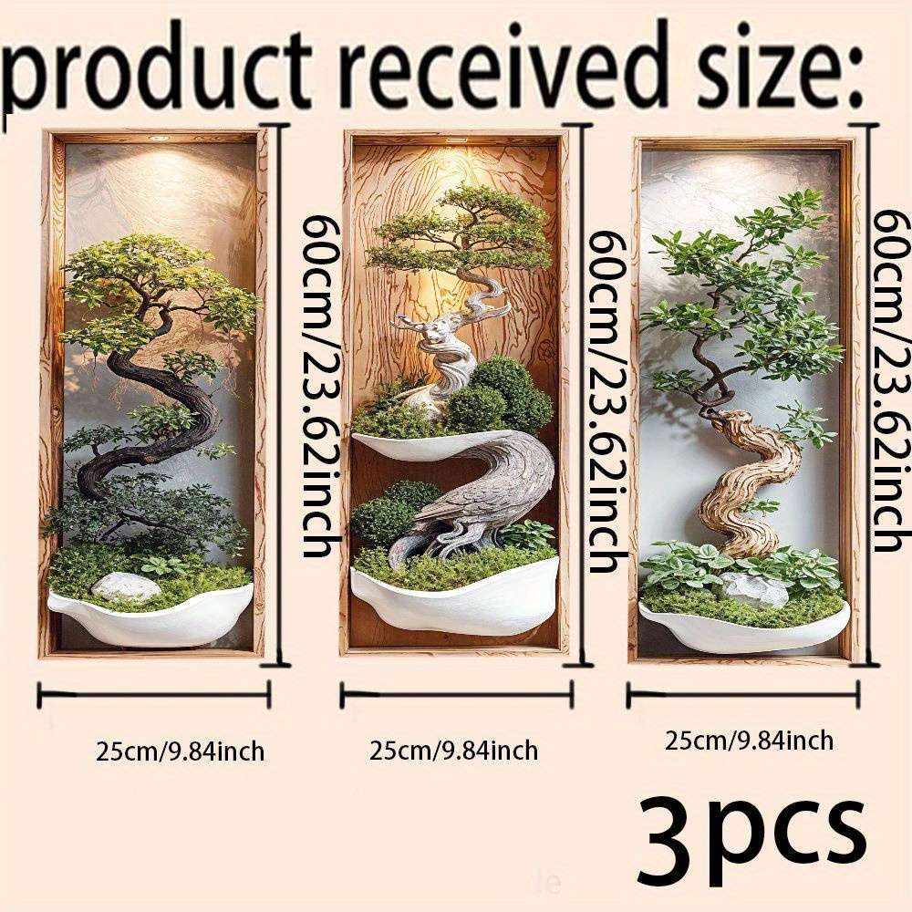 3Pcs Modern Leaflure Zen Bonsai Wall Art Frames Japanese Miniature Living Room