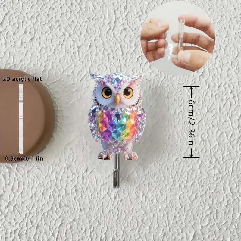 2D Flat A Rainbow Colored Owl Cartoon Pattern Auxiliary Hook