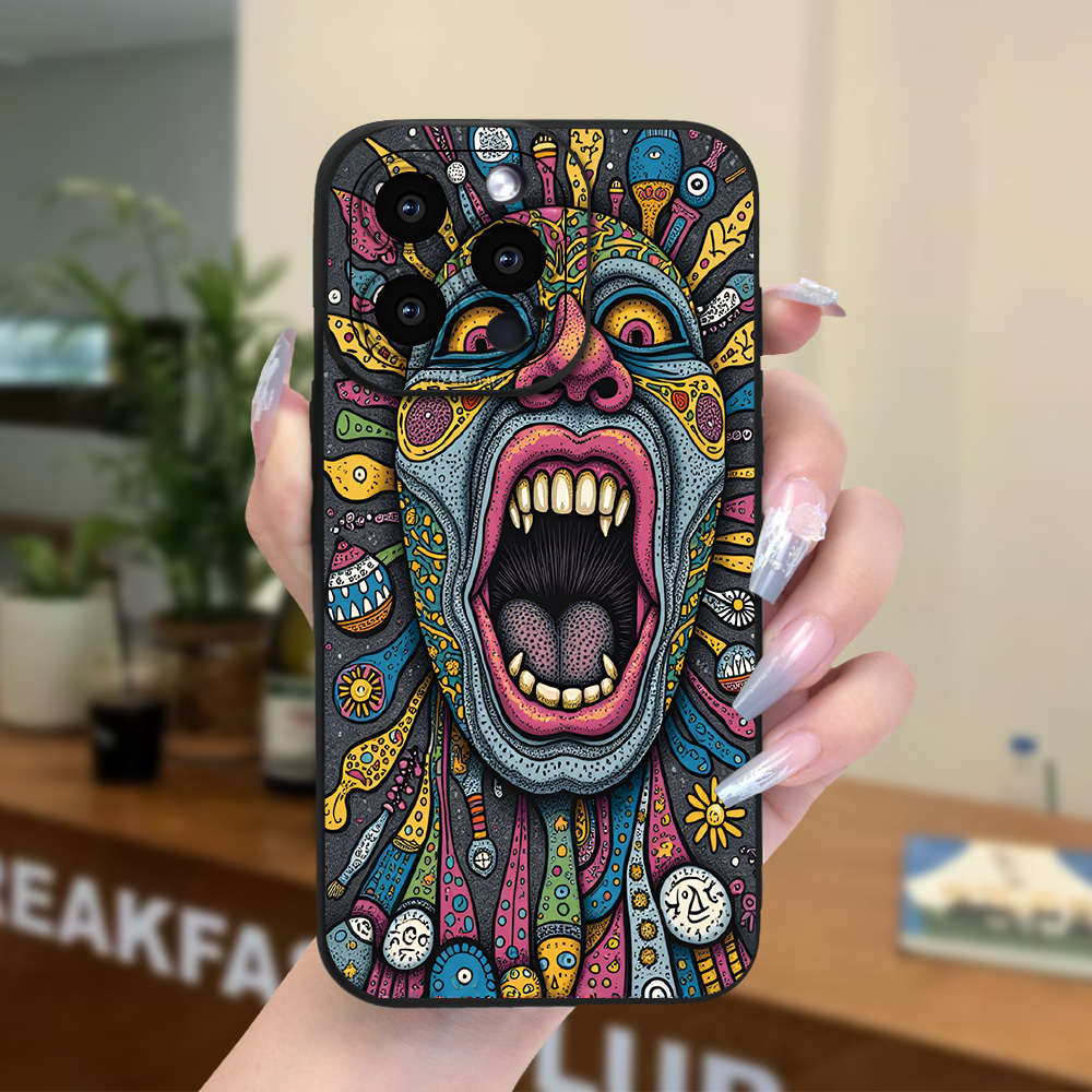 1Pc Black For iPhone 15 Colorful Mask Phone Case