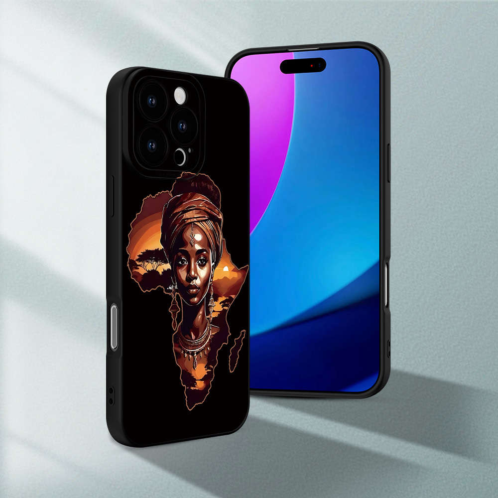 1Pc Black For iPhone 16 Plus Africa Map Print Phone Case