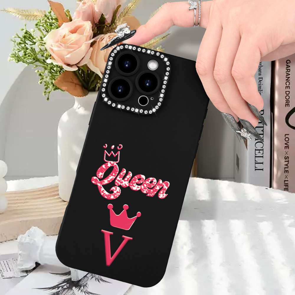 1Pc Black For iPhone 14 Plus Creative Letter V Phone Case