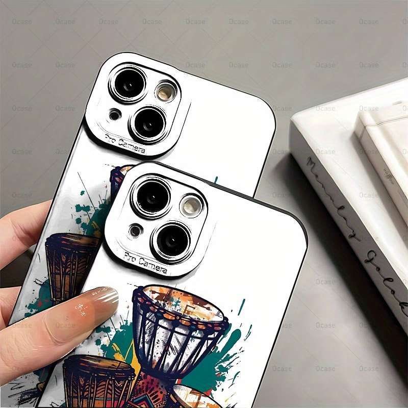 1Pc Black For iPhone 13 Mini African Drum Printing Phone Case