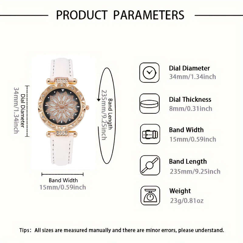 6Pcs Quartz Ladies Watch Heart Themed Necklace Ring Earrings