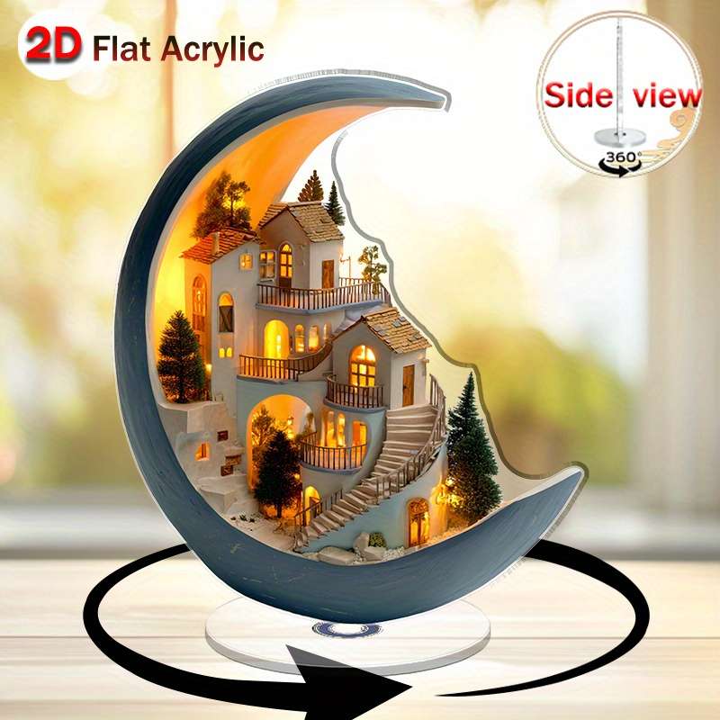 Sophisticated Vibrant Premium Flat Rotating Acrylic Crescent Moon Night