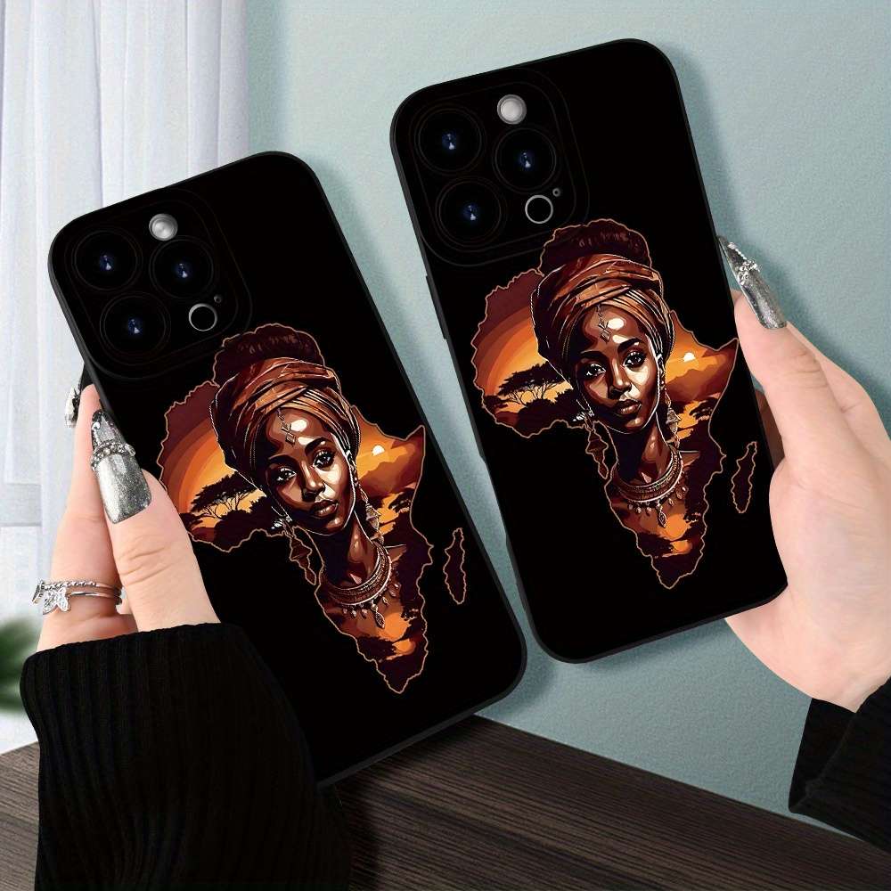 1Pc Black For iPhone 16 Plus Africa Map Print Phone Case