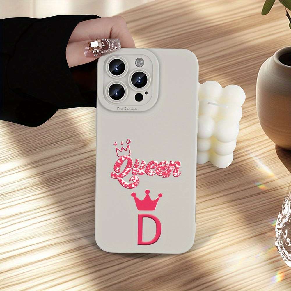 1Pc Ivory White For iPhone 14 Plus Letter D Design Phone Case