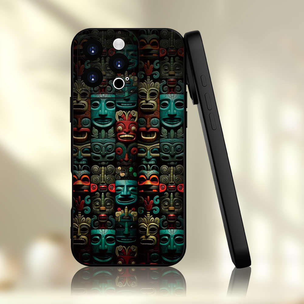 1Pc Black For iPhone 12 African Style Totem Phone Case