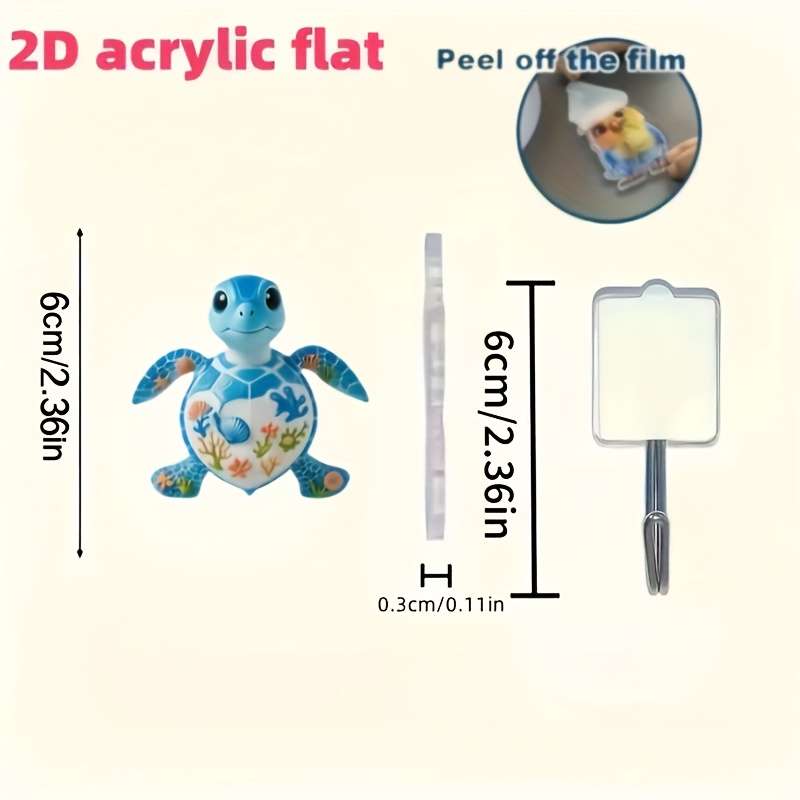 2 Pack Blue Patterned Turtle Acrylic Self Adhesive Hangers Quantity 2 small turtles with patterns