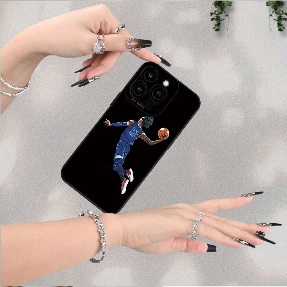 1Pc Black For iPhone 14 Plus Basketball Star Printed Phone Case