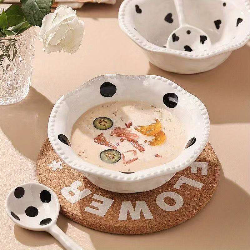 Bowl Color Black Polka Dot