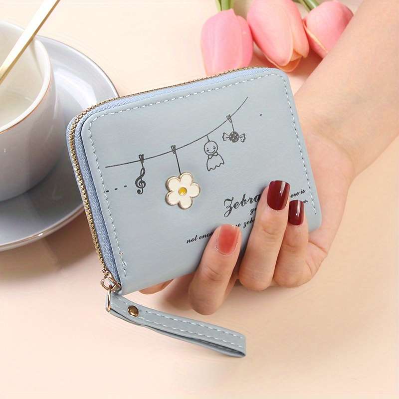 Elegant Pink Zipper Wallet With Floral Designlarge Capacity Multi-Compartment Card Holder F