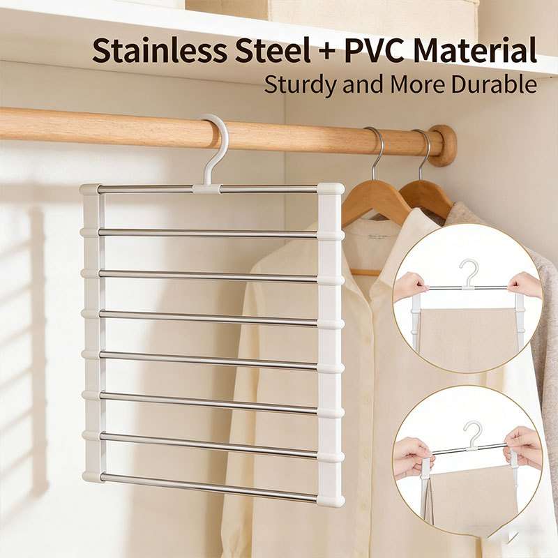 2 Hooks Foldable Multi Layer Pants Rack Stainless color White Quantity 3pcs