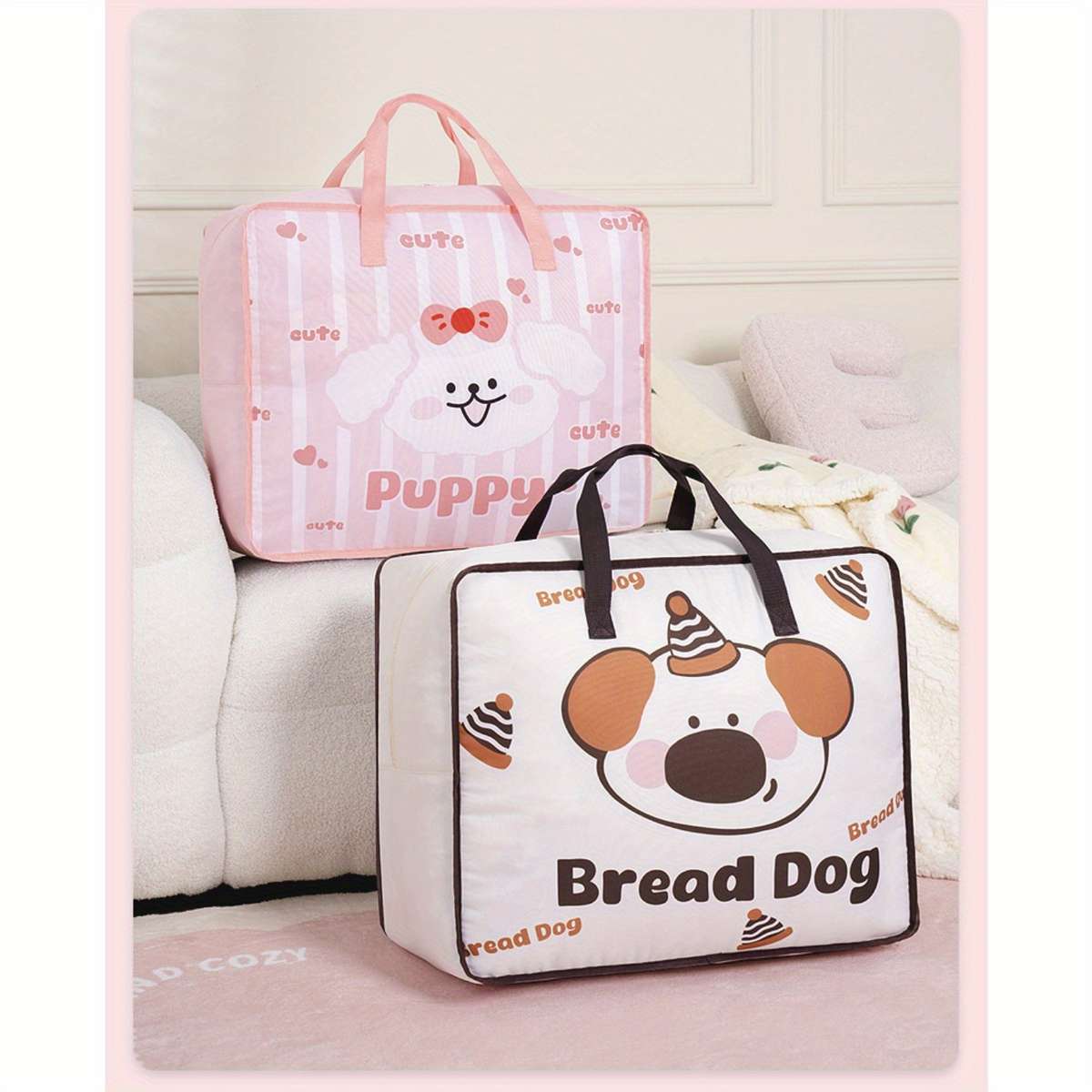 2Pcs Large Quilt Blanket Organizer Totes Organizer Pink 2Pcs