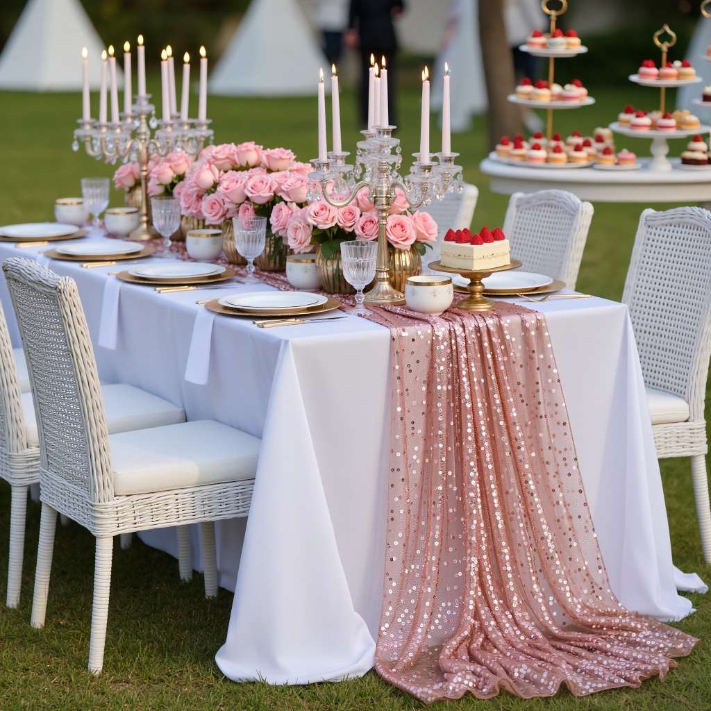 Wedding Supplies Color Rose Golden Size 30*280Cm Table Runner  4 Self Adhesive Stickers