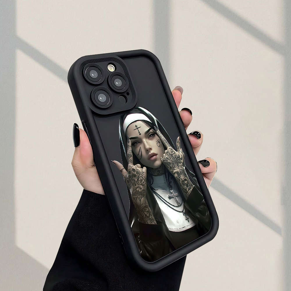 1Pc Black For iPhone 12 Pro Beautiful Nun Pattern Phone Case
