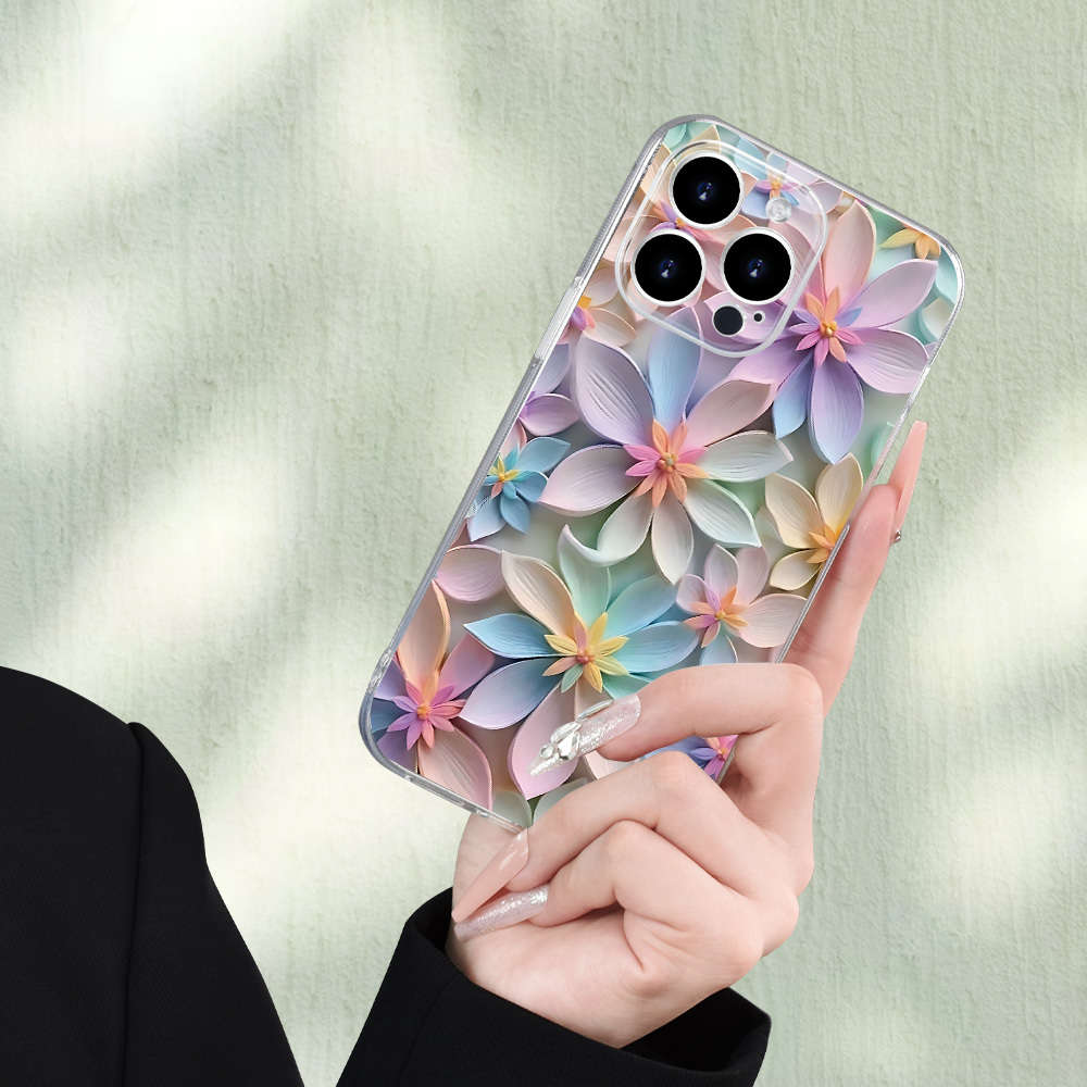 1Pc Transparent For iPhone 14 Pro Beautiful Flower Phone Case