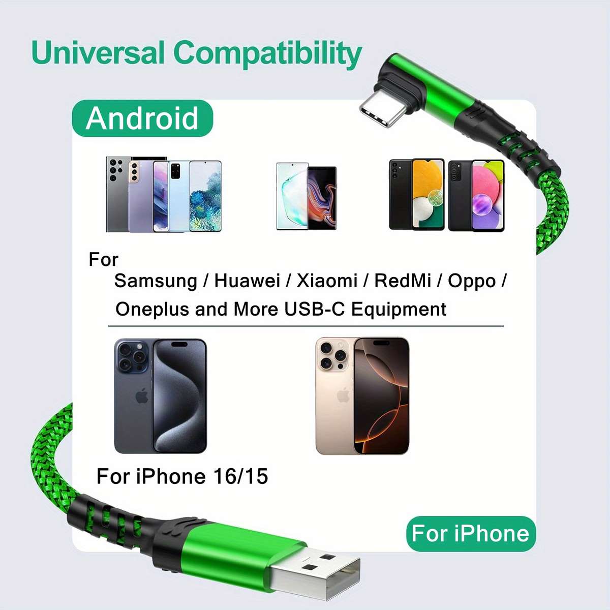 1pc Type C Charger Fast Charging 100cm Right Angle USB to USB C Cable Braided USBC Charger for