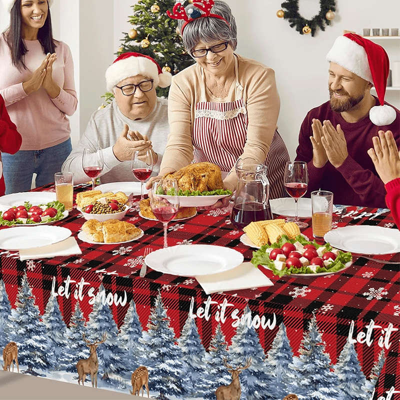 Christmas Tablecloth Color Black And Red Grid Quantity 4Pcs