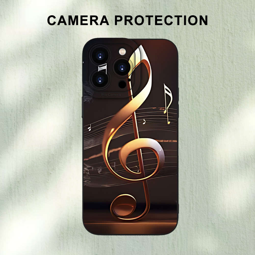 1Pc Black For iPhone 16 Plus Musical Note Pattern Phone Case