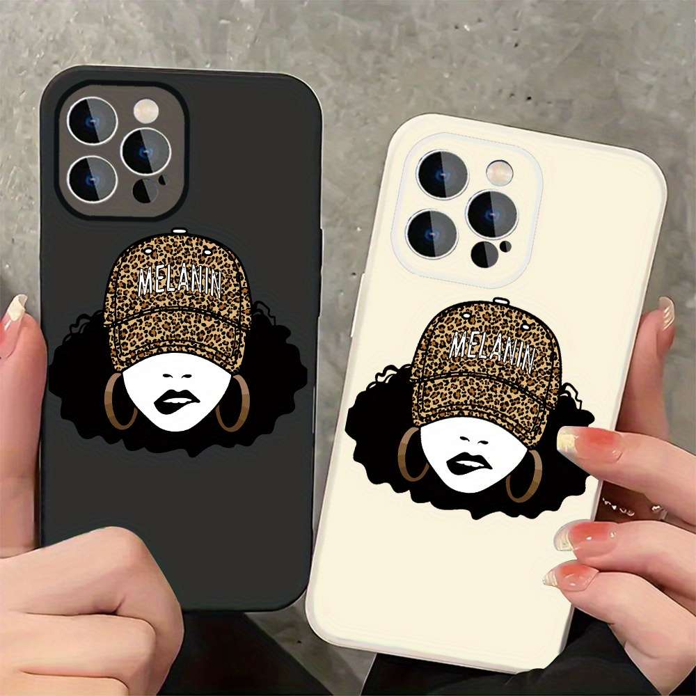 1Pc Black For iPhone 16 Pro Melanin And Leopard Print Phone Case