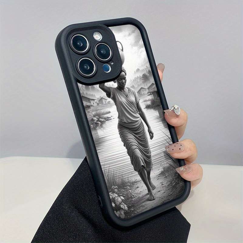 1Pc Mixed Color For iPhone 12 Mini African Woman Carrying Water Phone Case