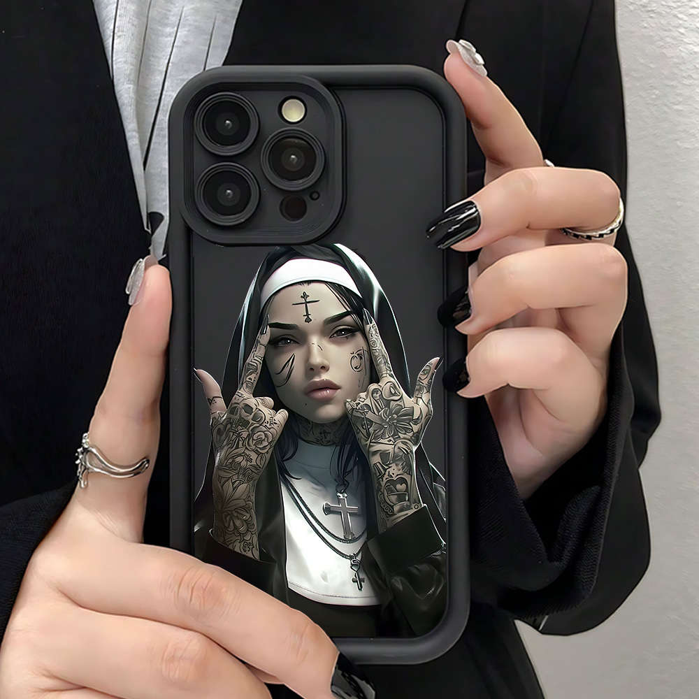 1Pc Black For iPhone 12 Pro Beautiful Nun Pattern Phone Case