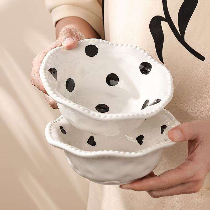 Bowl Color Black Polka Dot