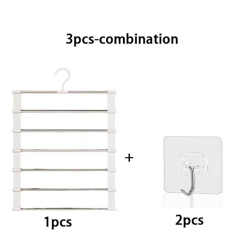 2 Hooks Foldable Multi Layer Pants Rack Stainless color White Quantity 3pcs
