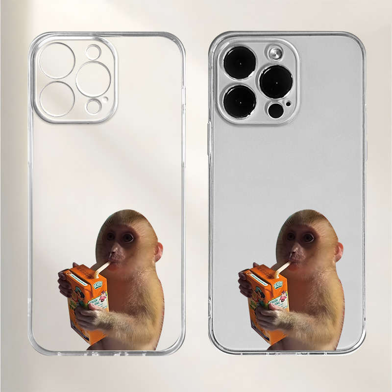 1Pc Transparent For iPhone 13 Monkeys Enjoying Drinks Phone Case