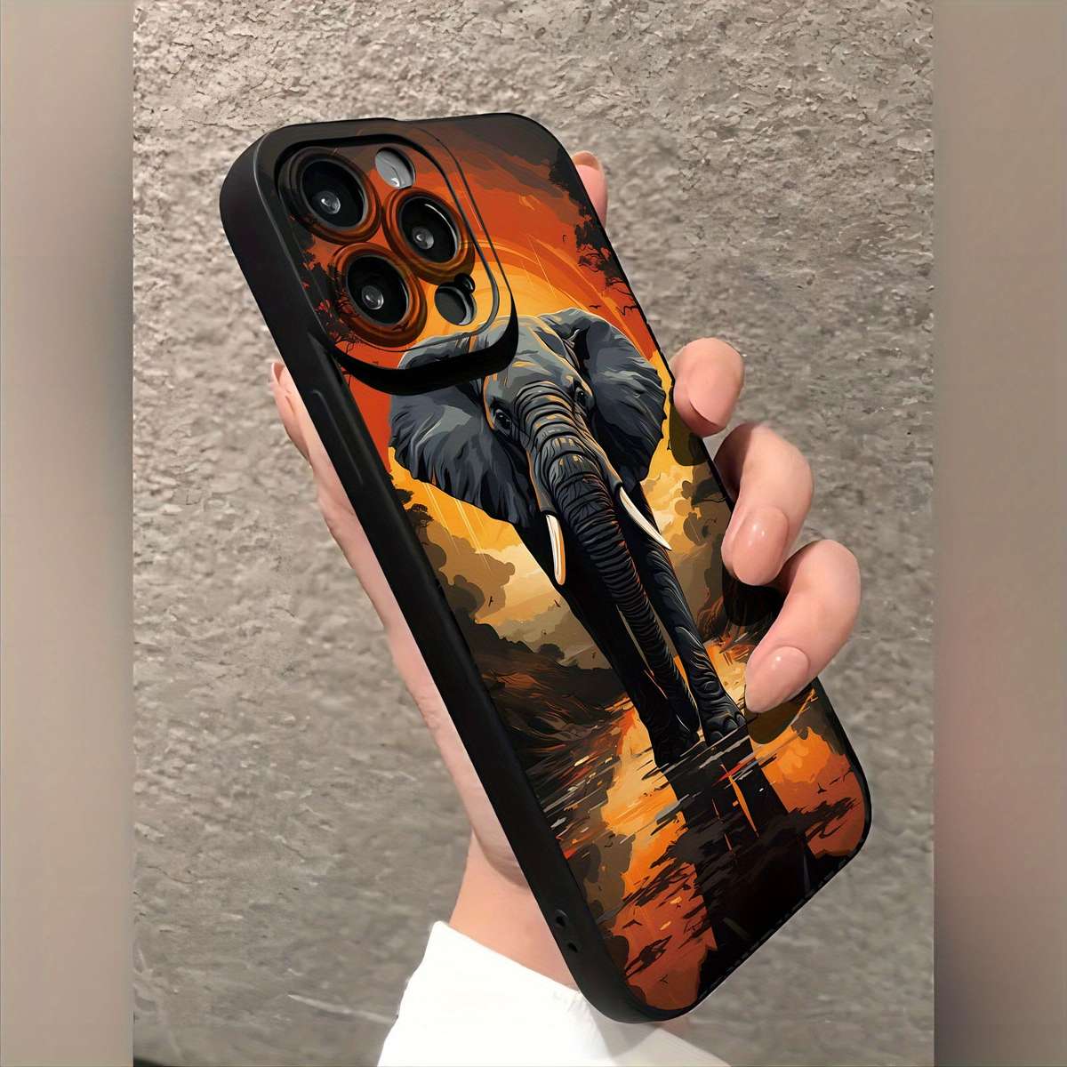 1Pc Black For iPhone 14 African Elephants Phone Case