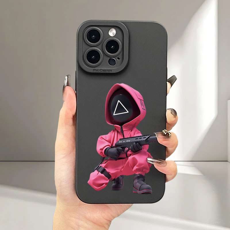 1Pc Black For iPhone 16 Plus Ink Game Triangle Pattern Phone Case