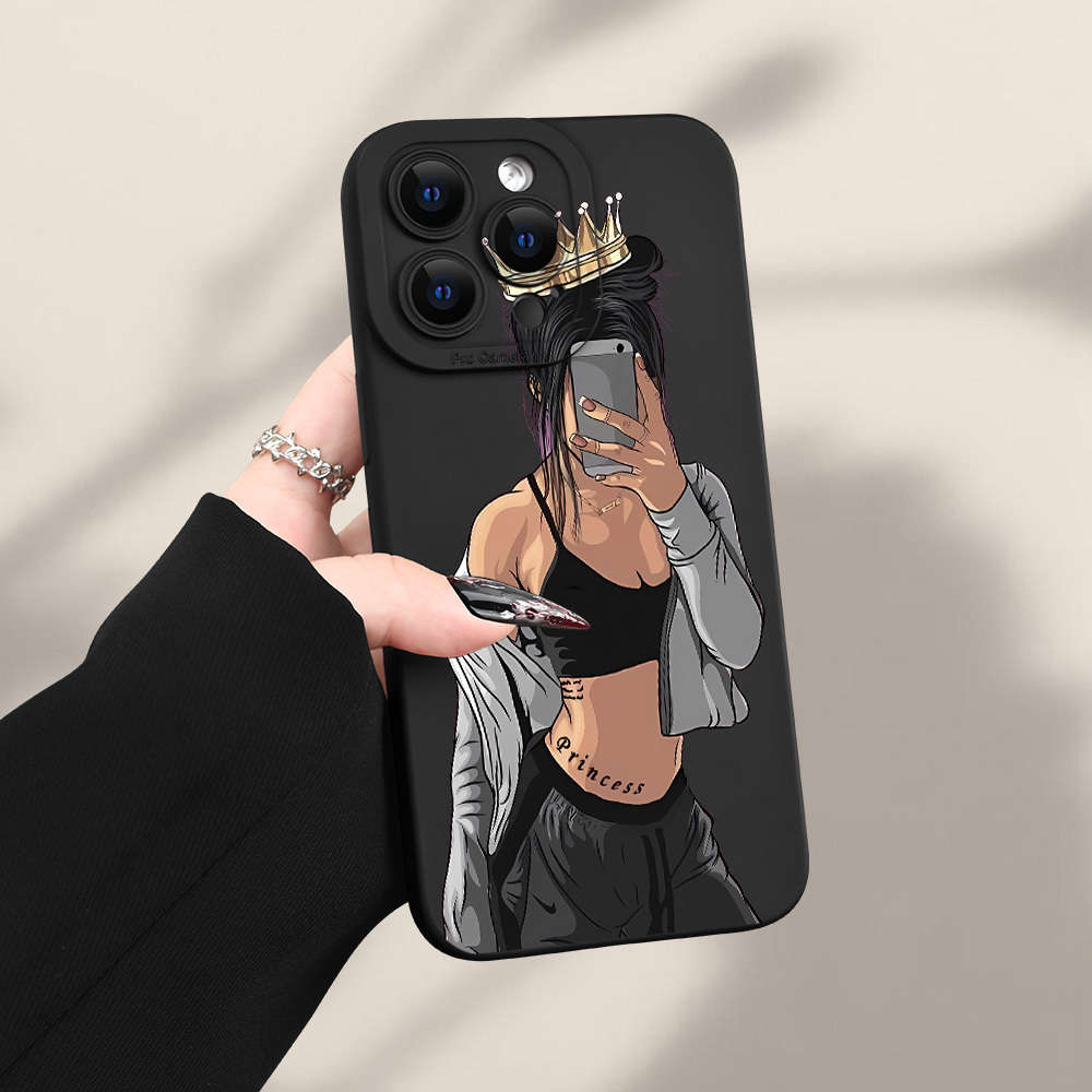 1Pc Black For iPhone 16 Plus Trendy People Pattern Phone Case