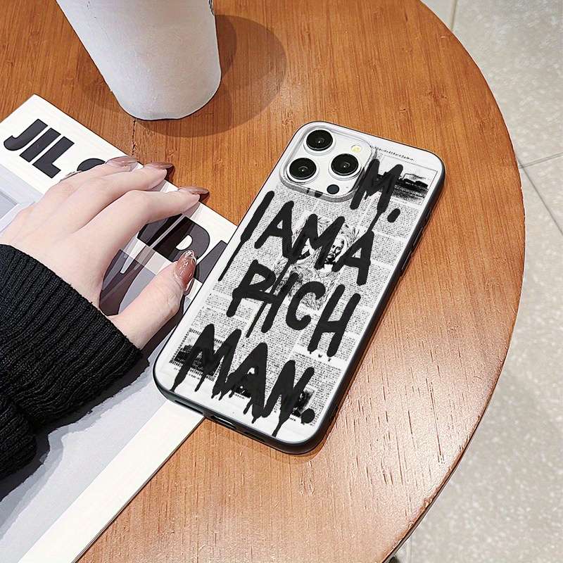 1Pc Black For iPhone 13 Pro Max Newspaper Style Phone Case