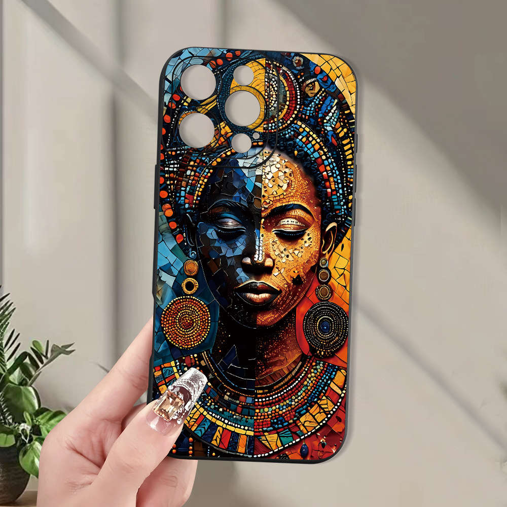 1Pc Black For iPhone 15 Plus African Girl Pattern Phone Case