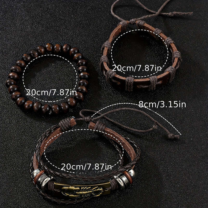 4Pcs Men Elegant Quartz Watch And Bracelet Set Fashionable Brown With