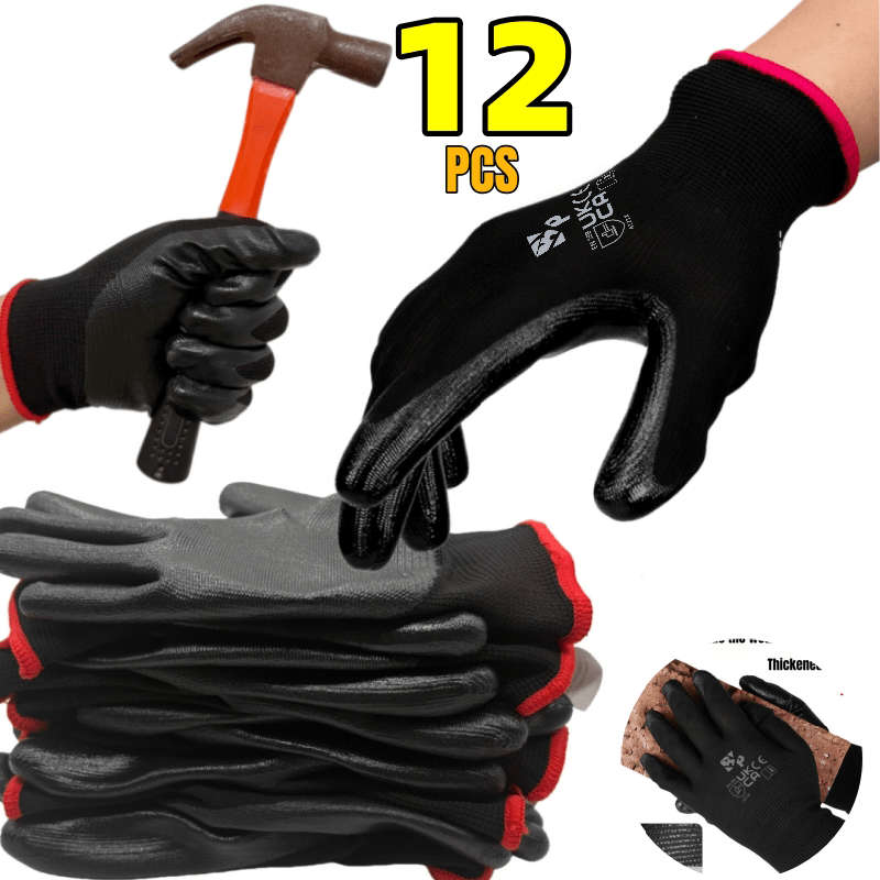 Work Gloves Color Black Coating12Pcs
