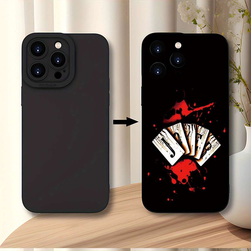 1Pc Black For iPhone 13 Card Themed Pattern Phone Case